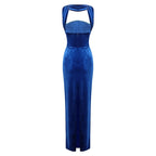 Strapless Velvet Halter Maxi Dress H6640