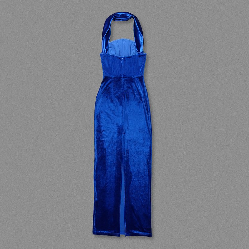 Strapless Velvet Halter Maxi Dress H6640