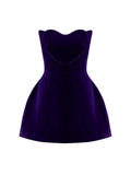 Strapless Velvet Mini Dress with Feather Sleeves H6323