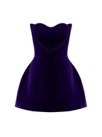 Strapless Velvet Mini Dress with Feather Sleeves H6323