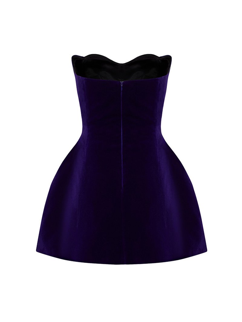Strapless Velvet Mini Dress with Feather Sleeves H6323