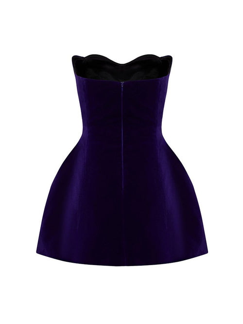 Strapless Velvet Mini Dress with Feather Sleeves H6323