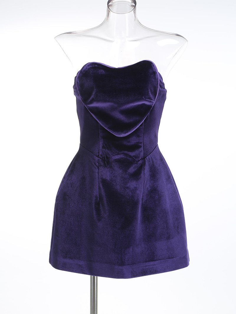 Strapless Velvet Mini Dress with Feather Sleeves H6323