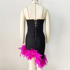 Strapless Velvet Mini Dress with Pink Feather Trim H6245