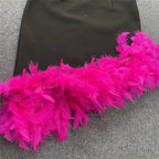 Strapless Velvet Mini Dress with Pink Feather Trim H6245