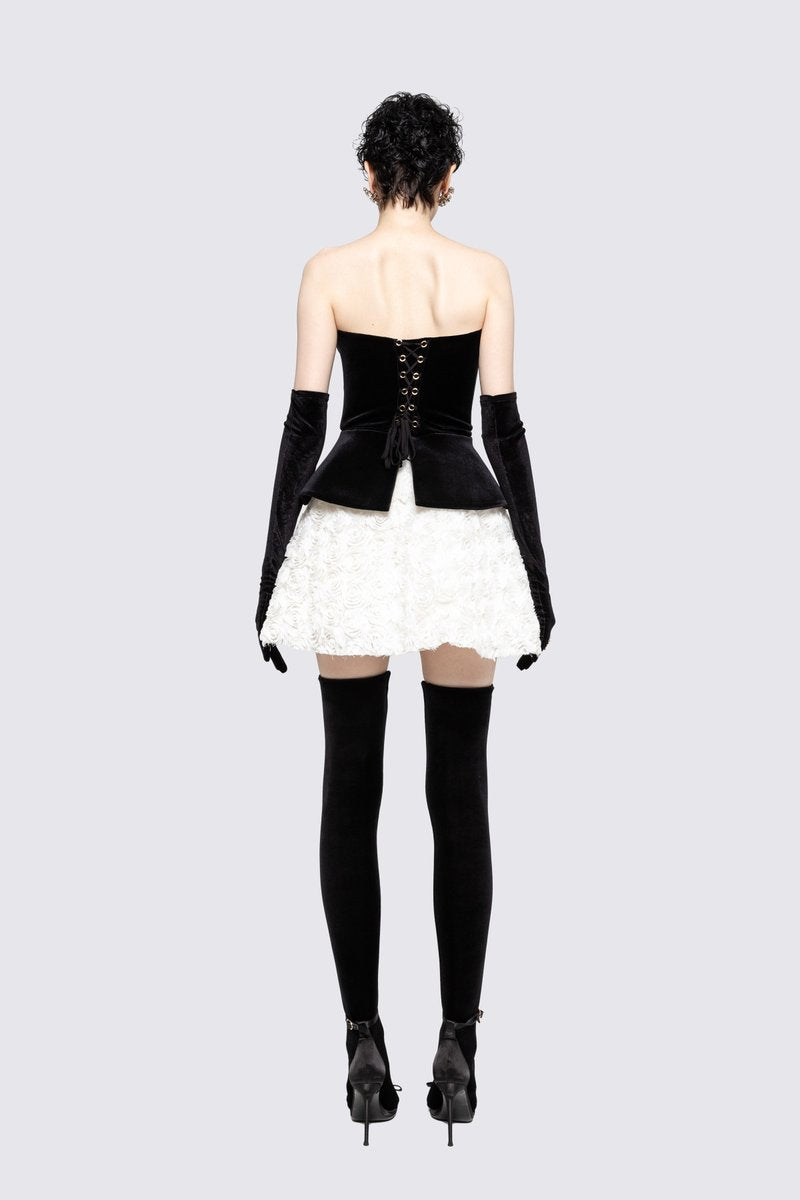Strapless Velvet Peplum Mini Dress H6856