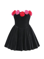 Strapless Velvet Rose Embellished Dress H6201