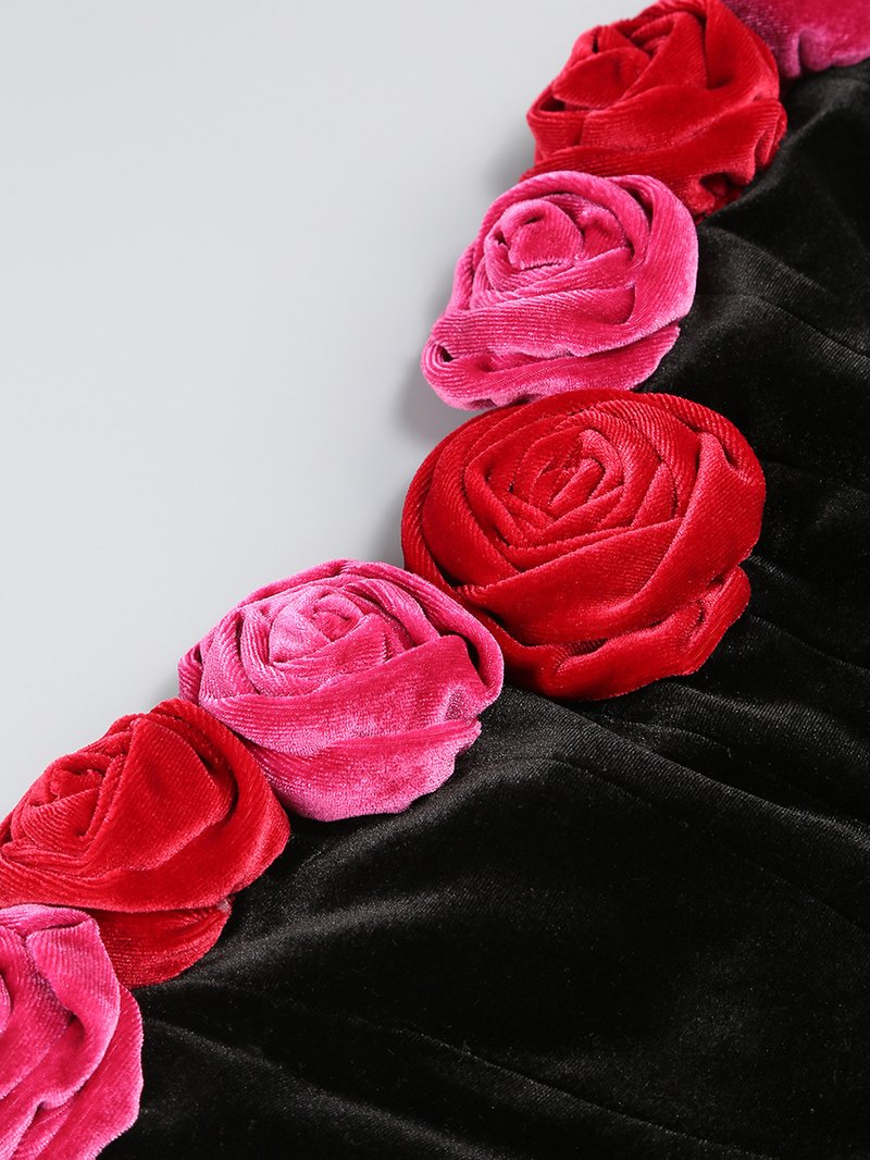 Strapless Velvet Rose Embellished Dress H6201