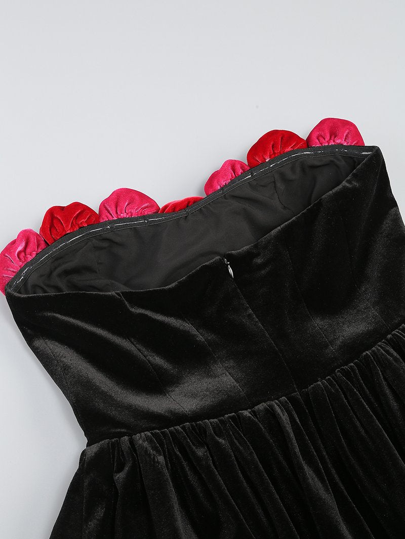 Strapless Velvet Rose Embellished Dress H6201