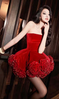 Strapless Velvet Rose Mini Dress H6669