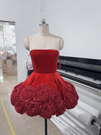Strapless Velvet Rose Mini Dress H6669