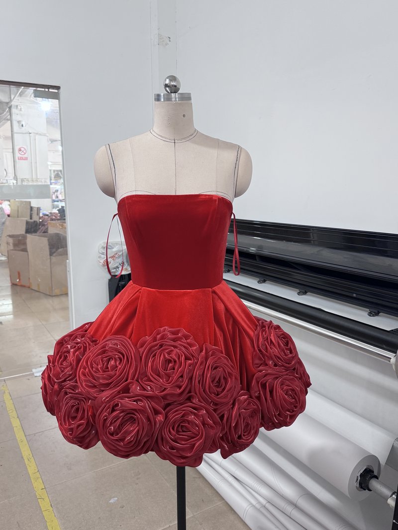 Strapless Velvet Rose Mini Dress H6669