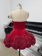 Strapless Velvet Rose Mini Dress H6669