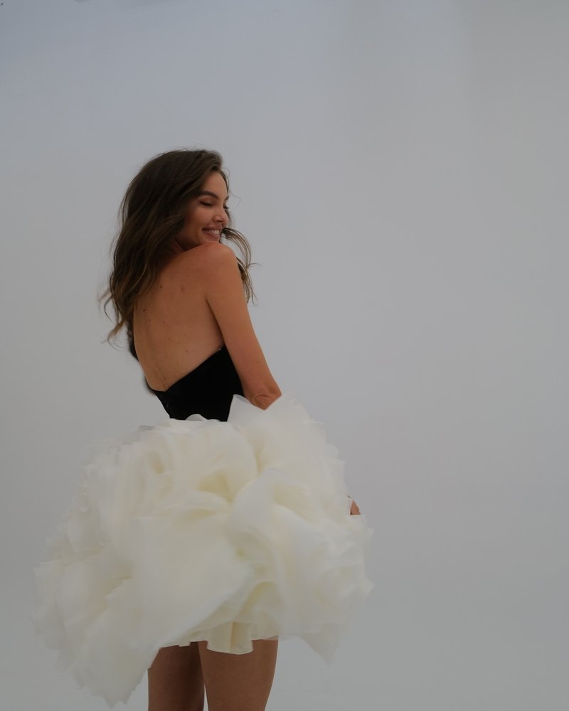 Strapless Velvet Ruffle Mini Dress H6641