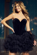 Strapless Velvet Ruffle Mini Dress H6676