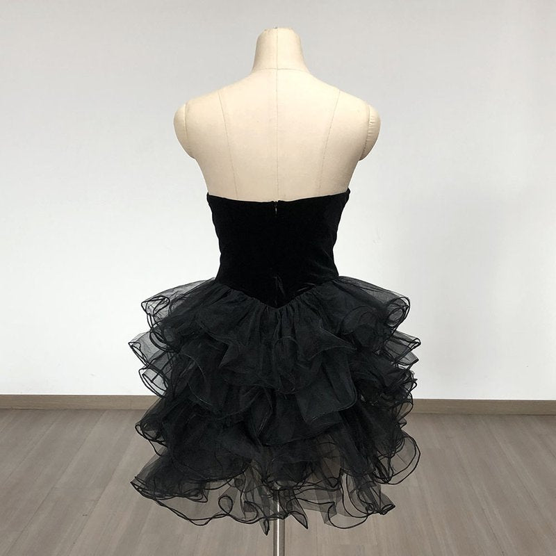 Strapless Velvet Ruffle Mini Dress H6676