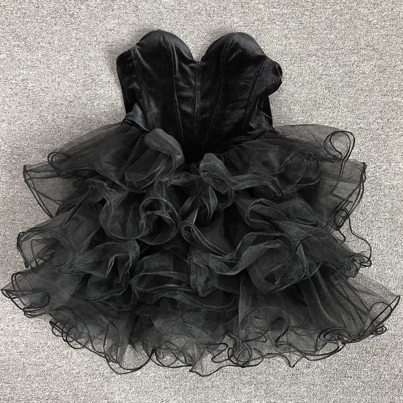 Strapless Velvet Ruffle Mini Dress H6676