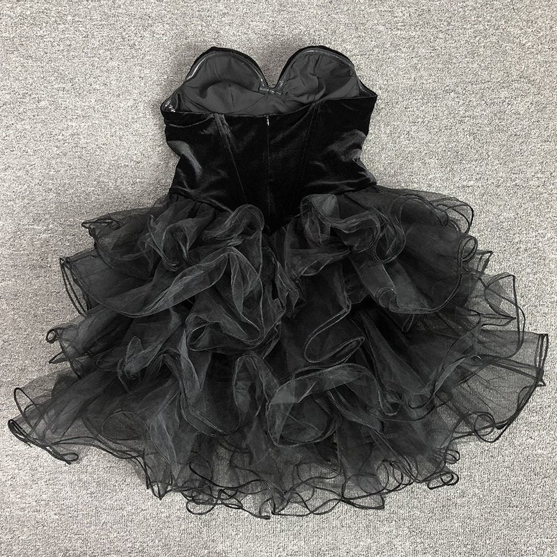 Strapless Velvet Ruffle Mini Dress H6676