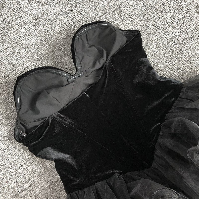 Strapless Velvet Ruffle Mini Dress H6676