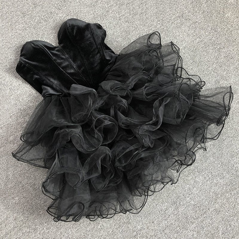 Strapless Velvet Ruffle Mini Dress H6676