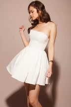 Strapless White Pleated Mini Dress H6360