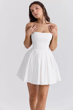 Strapless White Pleated Mini Dress H6360