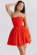 Strapless White Pleated Mini Dress H6360