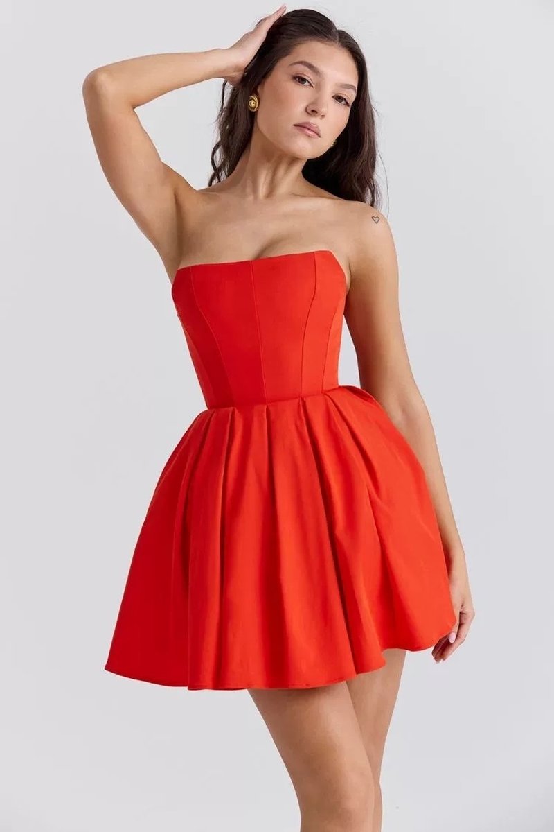 Strapless White Pleated Mini Dress H6360