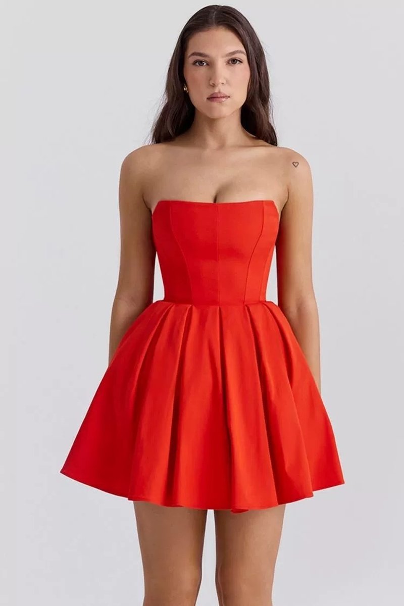 Strapless White Pleated Mini Dress H6360