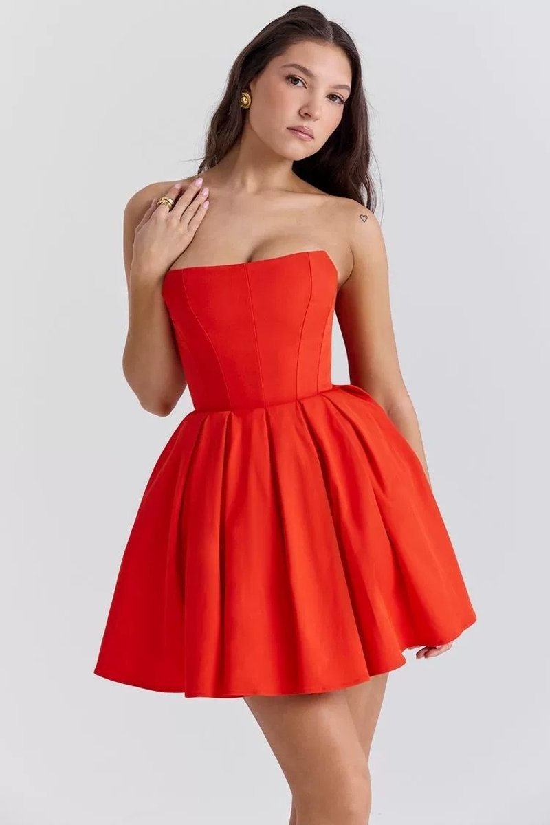 Strapless White Pleated Mini Dress H6360