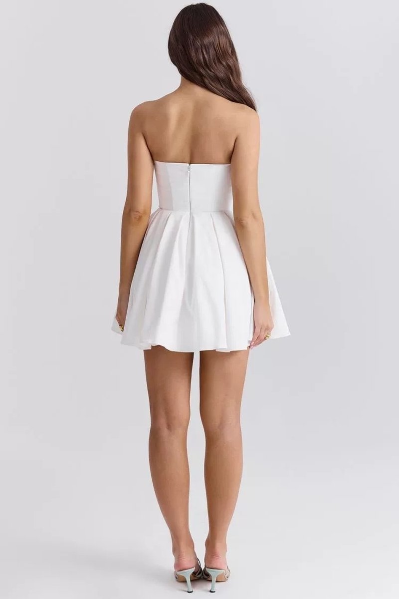 Strapless White Pleated Mini Dress H6360