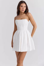 Strapless White Pleated Mini Dress H6360