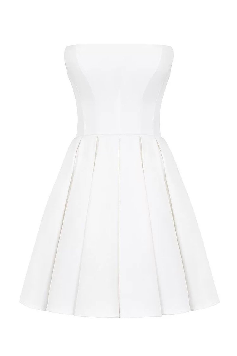 Strapless White Pleated Mini Dress H6360