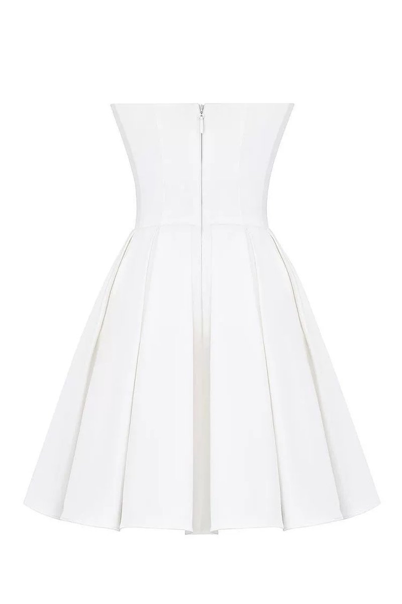 Strapless White Pleated Mini Dress H6360