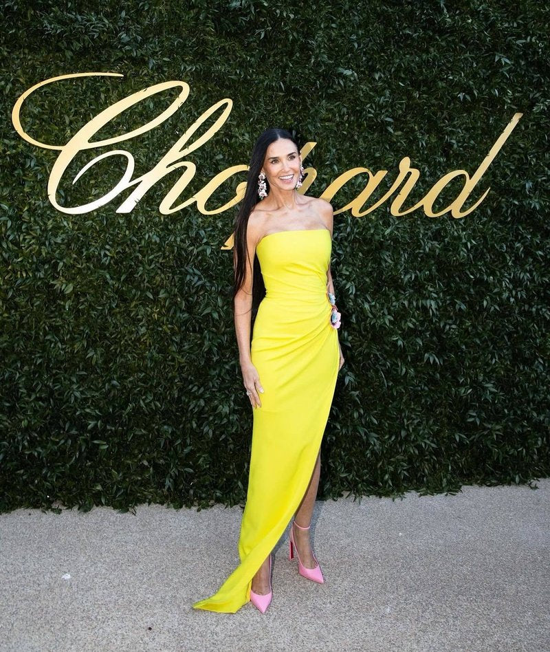 Strapless Yellow Draped Gown with Floral Accent H6340