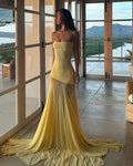 Strapless Yellow Satin Mermaid Gown H6846