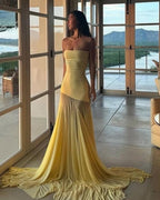 Strapless Yellow Satin Mermaid Gown H6846