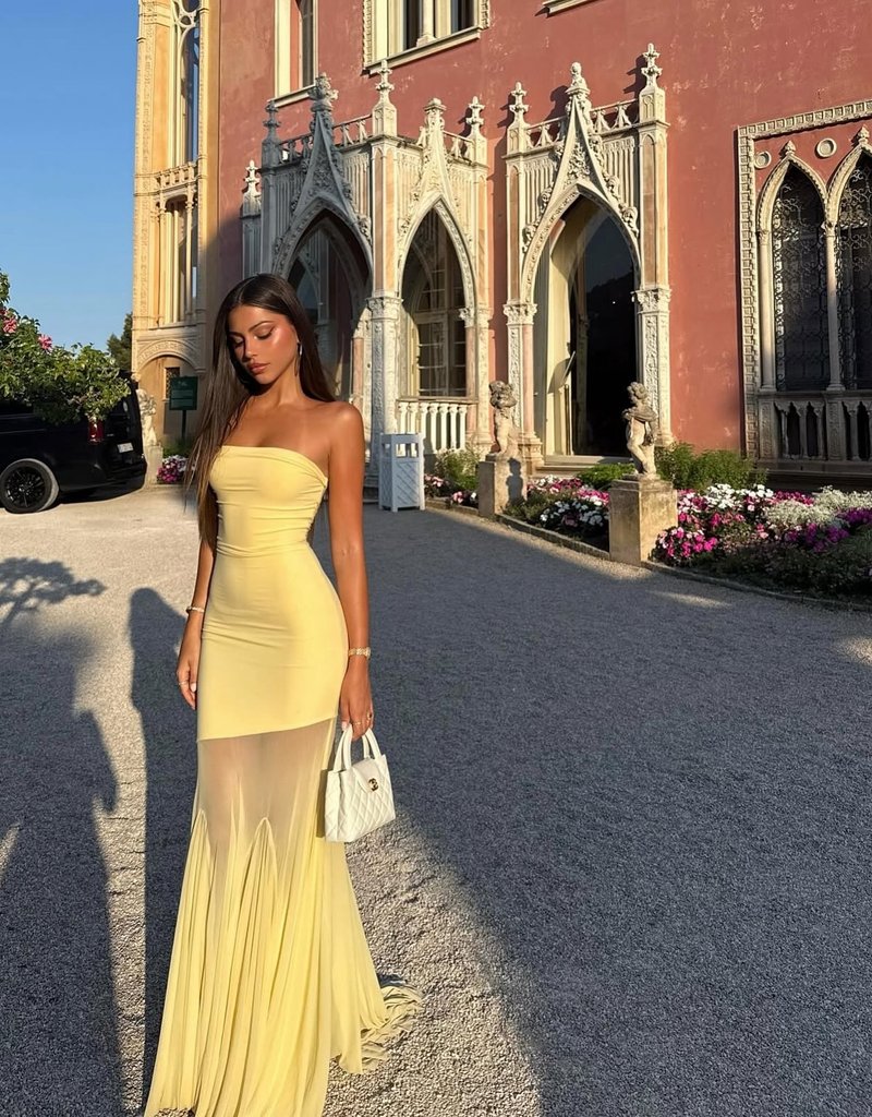 Strapless Yellow Satin Mermaid Gown H6846