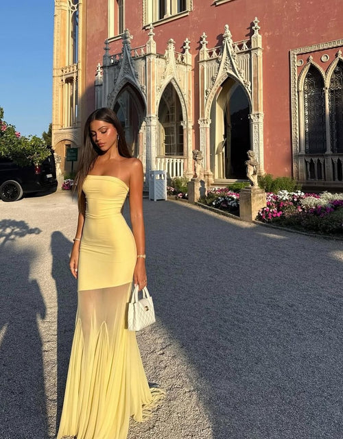 Strapless Yellow Satin Mermaid Gown H6846