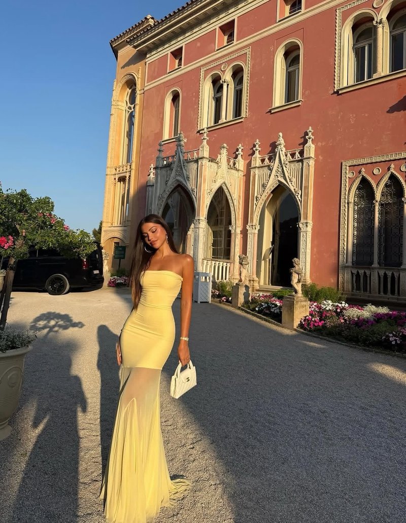 Strapless Yellow Satin Mermaid Gown H6846