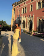Strapless Yellow Satin Mermaid Gown H6846