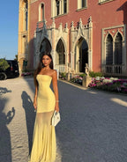 Strapless Yellow Satin Mermaid Gown H6846
