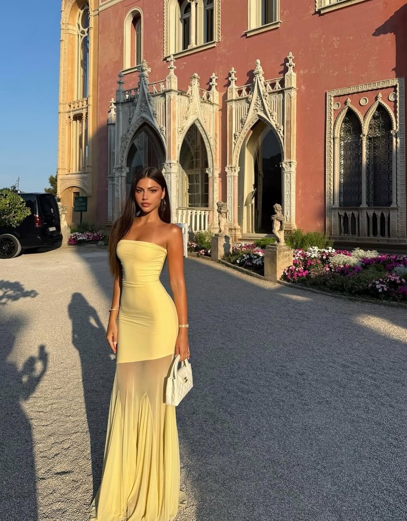 Strapless Yellow Satin Mermaid Gown H6846