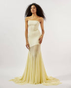 Strapless Yellow Satin Mermaid Gown H6846