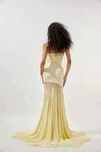 Strapless Yellow Satin Mermaid Gown H6846