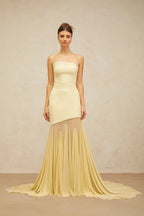 Strapless Yellow Satin Mermaid Gown H6846