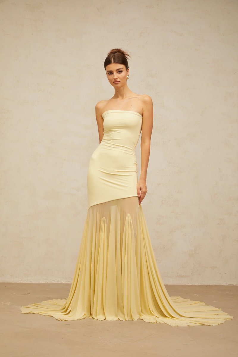 Strapless Yellow Satin Mermaid Gown H6846