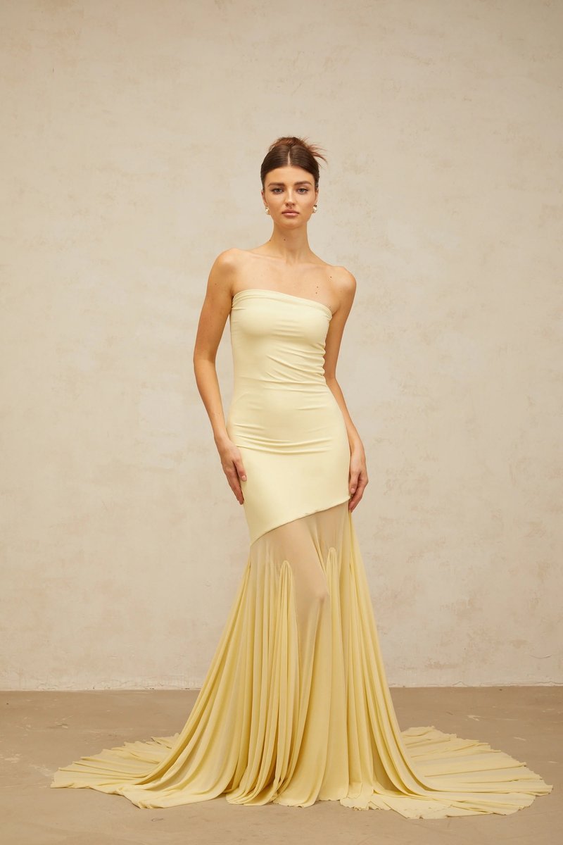 Strapless Yellow Satin Mermaid Gown H6846
