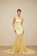 Strapless Yellow Satin Mermaid Gown H6846