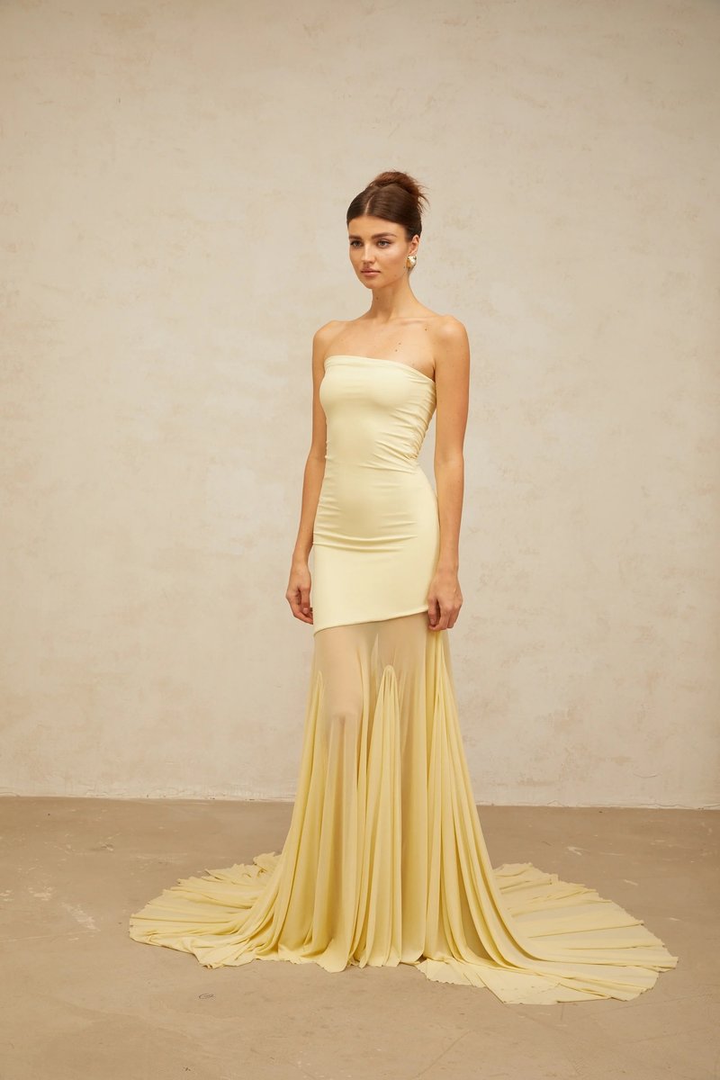 Strapless Yellow Satin Mermaid Gown H6846